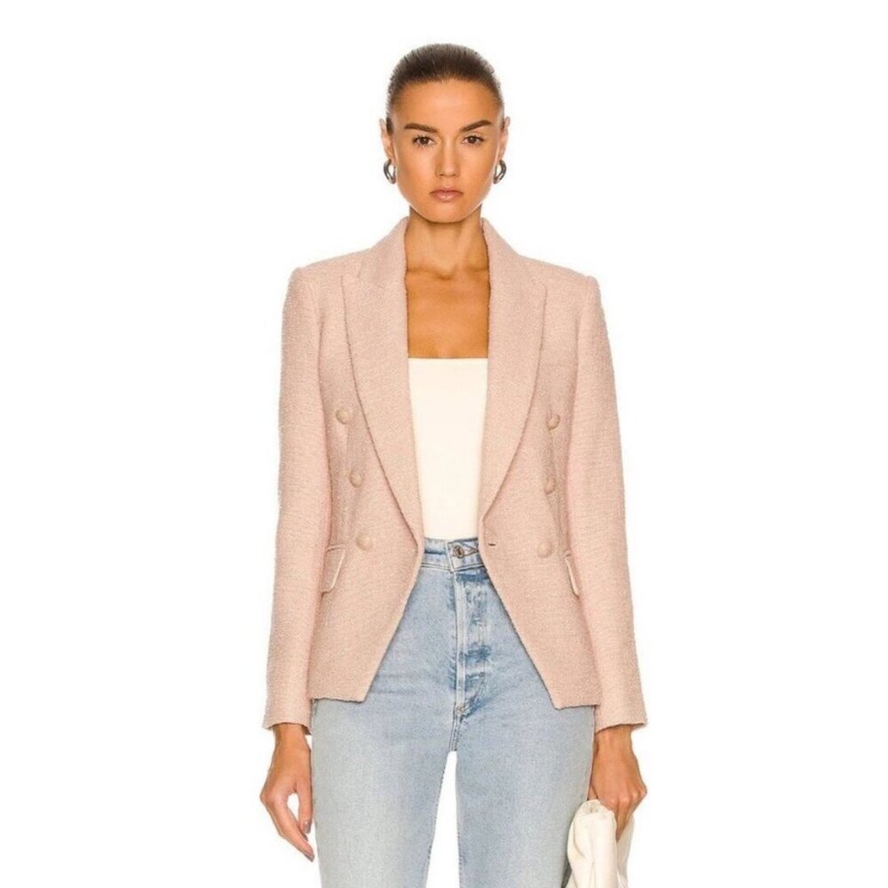 L'Agence Kenzie Pink Tweed Double Breasted Textured Blazer